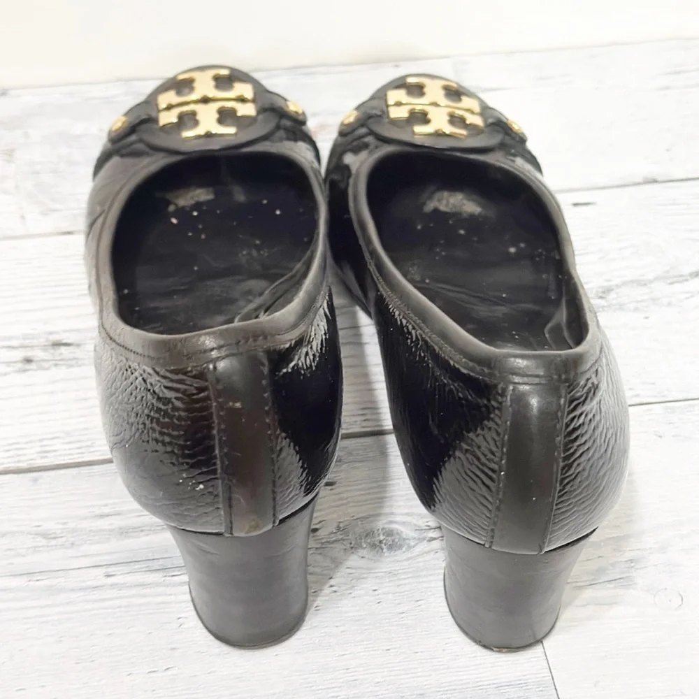 Tory Burch Aaden Heel Pumps Black Patent Leather Sz 9.5